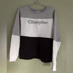Champion Gray, White and Black Crewneck Sweater